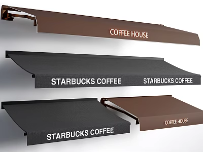 Branded Outdoor Coffee Shop Awnings in Brown and Black for Starbucks Coffee and Coffee House 3d model