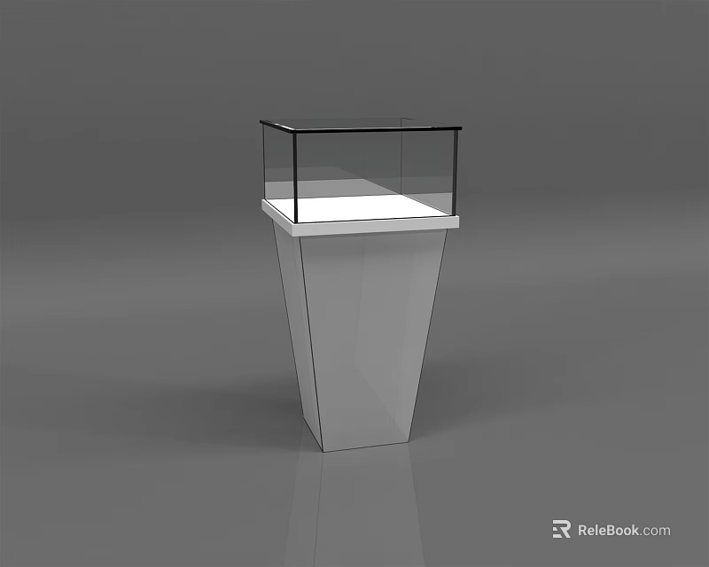 Contemporary Display Case With Transparent Glass Cover And White Conical Base 3d model 