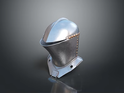 Silver Medieval Knight Helmet With Smooth Metal Surface And Riveted Neck Guard 3d model