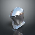 Silver Medieval Knight Helmet With Smooth Metal Surface And Riveted Neck Guard