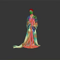 Elegant Female Character In Traditional Colorful Robe With Phoenix Pattern And Flowing Skirt Design