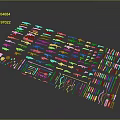 Colorful Weapons of Various Types Arranged with Vibrant Colors in