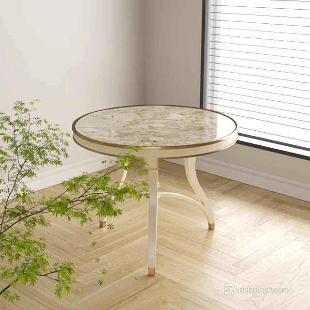 Modern Elegant Round Coffee Table With Marble Top Gold Trim White Curved Legs Living Room 3d model 