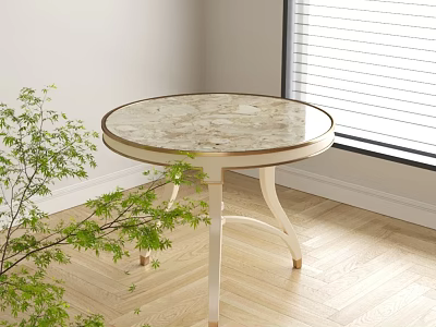 Modern Elegant Round Coffee Table With Marble Top Gold Trim White Curved Legs Living Room 3d model