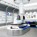Bright Retail Store In Shopping Mall With Glass Windows Display Racks Glasses And Counter