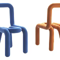 Modern Single Chair With Blue And Orange Velvet Upholstered Curved Lines Design