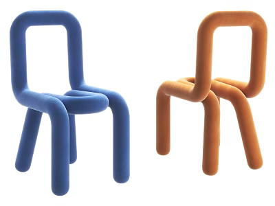 Modern Single Chair With Blue And Orange Velvet Upholstered Curved Lines Design 3d model
