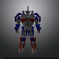 Detailed 3D Mechanical Robot Character With Red Blue Silver Armor And Standing Pose