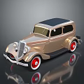 Classic Vintage Car With Golden Body Black Roof And Red Rims White Wall Tires