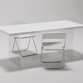 Modern White Dining Table Set With Transparent Legs And Metal Frame Chairs 3d model