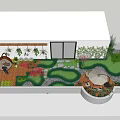 Rooftop Garden Design With Wooden Deck Hanging Chair Hanging Plants Flowers Shrubs And Stone Path