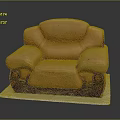 Classic Brown Leather Sofa With Carved Wooden Base And Elegant Armrest Design