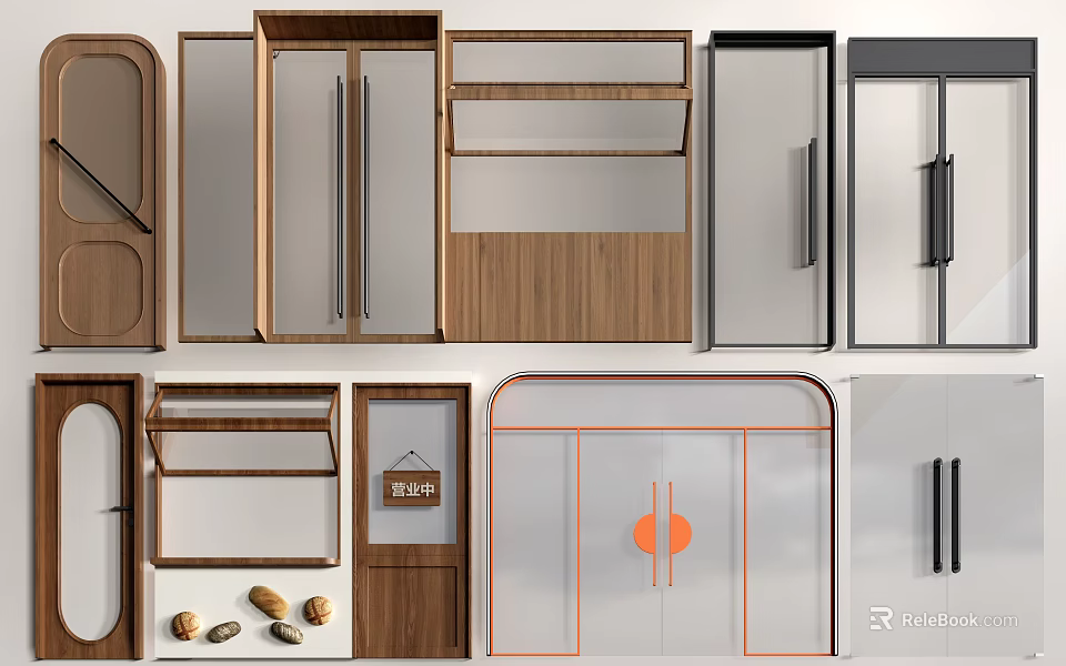 Various Modern Door Designs With Wooden Frames Glass Panels And Styles 3d model 