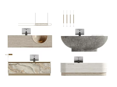 Elegant Modern Reception Desks With Wooden Concrete Marble Countertops And Monitor Displays 3d model