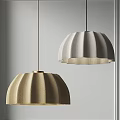 Two Modern Textured Dome Pendant Lights With Pleated Shades In Neutral Tones