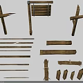 Rustic Wooden Scene Components With Signposts Sticks Planks And Bundled Wood