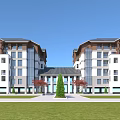 Modern Residential Building Exterior Design With Multistory White Facade Gray Roof Green Lawn And Trees