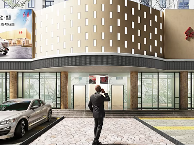 Modern Storefront Facade Design With Perforated Wall Glass Curtain And Entrance 3d model