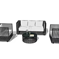 Grid Patterned Outdoor Sofa Set With Three Seater Single Sofas Coffee Table Vase And Plant 3d model