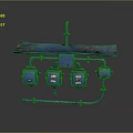 Blue Industrial Electrical Equipment With Rusty Metal Frame And Control Units