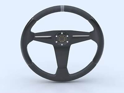 Black Car Steering Wheel With Circular Center Spoke Design And Leather Surface Finish 3d model