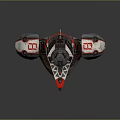 Futuristic Mechanical Sculpture Carving With Metallic Texture And Red Geometric Accents