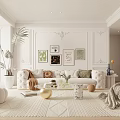 Elegant Modern Living Room Interior Design With White Walls Framed Artworks Sofa And Potted Plants