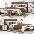 Elegant Modern Double Bed With Nightstands Bed Bench And Decorative Pillows 3d model