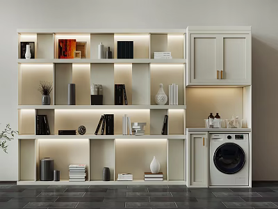 Modern Bathroom Cabinet Rack With Illuminated Shelves Decorative Books And Storage Lighting 3d model