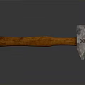 Vintage Hammer Weapon with Wooden Handle and Metal Head Featuring Cross Symbol