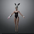 Bunny Ears Character In Black Bodysuit With Fishnet Stockings White Gloves And High Heels