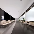 Modern Service Hall With Waiting Benches Service Counter Computers And Green Plants