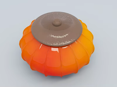 Modern Round Ottoman Featuring Orange Gradient And Brown Glossy Top Surface 3d model