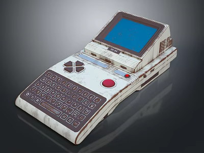 Vintage Portable Terminal Device With Blue Screen And Retro Keyboard Design 3d model