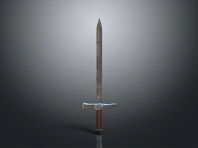 Medieval Sword With Metal Blade And Wooden Hilt Isolated On Gray Background 3d model