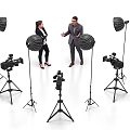 Live Stream Studio Setup With Two Hosts In Formal Attire And Camera Equipment