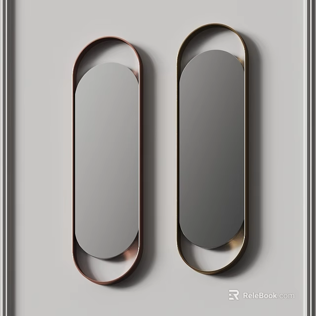 Two Oval Shaped Modern Mirrors With Metal Frames For Home Wall Decor 3d model