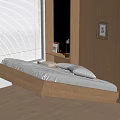 Modern Bedroom Interior With Floating Wooden Bed Window Blinds And Decorations