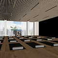 Spacious Yoga Studio With Wooden Floor Aligned Yoga Mats And City View For Fitness