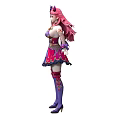 Woman With Pink Hair Decorative Headpiece Purple Pink Outfit Short Skirt And Knee High Boots