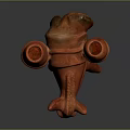 Red Ox Shaped Terracotta Sculpture With Barrels On Back And Smooth Finish