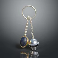 Stylish Fashion Accessory Keychain With Pearl Chain Blue Gemstone And Silver Helmet Pendants
