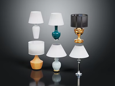 Stylish Modern Lamps With Various Bases White Shades And Decorative Designs 3d model