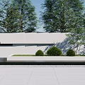 Modern Feature Wall With Illuminated Panels And Surrounding Greenery At Night