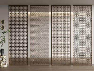 Modern Metal Room Divider With Perforated Grid Design For Interior Decor 3d model