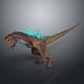 Fantasy Mythical Dinosaur With Blue Glowing Spines Brown Purple Body Open Mouth