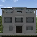 Elegant Two Story Detached Villa With White Exterior Column Details And Green Trees