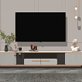 Modern TV Stand With Storage Drawers And Decorative Items Under Wall Lights
