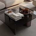 Modern Glass Top Coffee Table With Dark Base Open Book And Decorative Tray