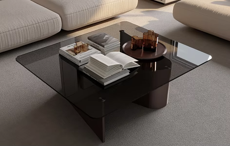 Modern minimalist glass coffee table book decoration combination 3d model
